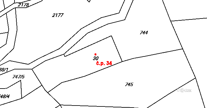 Chramosty 34, Dublovice na parcele st. 30 v KÚ Chramosty, Katastrální mapa
