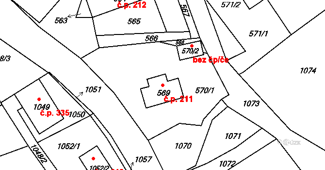 Zákupy 211 na parcele st. 569 v KÚ Zákupy, Katastrální mapa