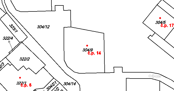 Rumburk 1 14, Rumburk na parcele st. 304/9 v KÚ Rumburk, Katastrální mapa