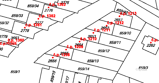 Vrchlabí 1210 na parcele st. 2654 v KÚ Vrchlabí, Katastrální mapa