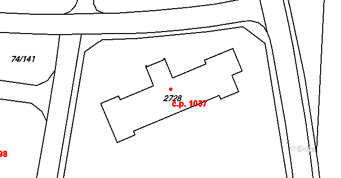 Sezimovo Ústí 1037 na parcele st. 2728 v KÚ Sezimovo Ústí, Katastrální mapa