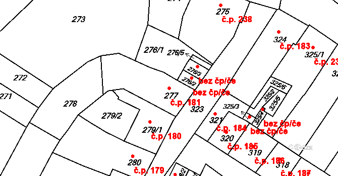 Česká Lípa 181 na parcele st. 277 v KÚ Česká Lípa, Katastrální mapa