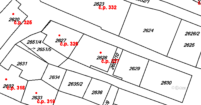 Rumburk 1 327, Rumburk na parcele st. 2628 v KÚ Rumburk, Katastrální mapa