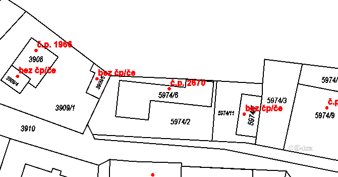 Česká Lípa 2670 na parcele st. 5974/6 v KÚ Česká Lípa, Katastrální mapa