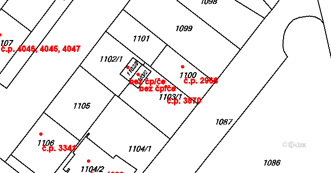 Chomutov 3570 na parcele st. 1103/1 v KÚ Chomutov II, Katastrální mapa