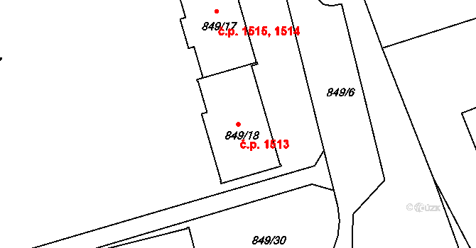 Jirkov 1513 na parcele st. 849/18 v KÚ Jirkov, Katastrální mapa