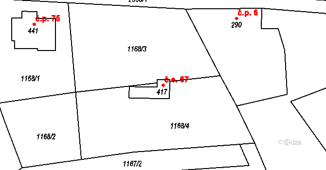 Polesí 67, Rynoltice na parcele st. 417 v KÚ Polesí u Rynoltic, Katastrální mapa