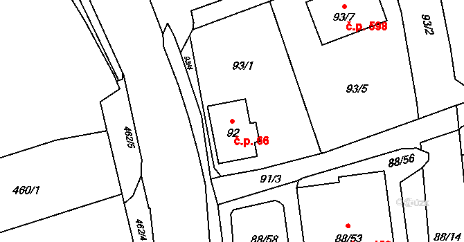 Liberec XII-Staré Pavlovice 66, Liberec na parcele st. 92 v KÚ Staré Pavlovice, Katastrální mapa