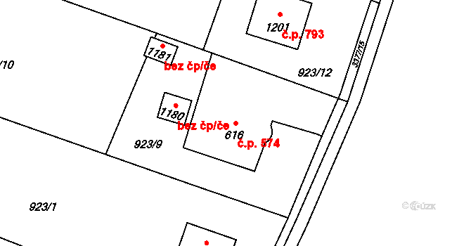 Rtyně v Podkrkonoší 574 na parcele st. 616 v KÚ Rtyně v Podkrkonoší, Katastrální mapa