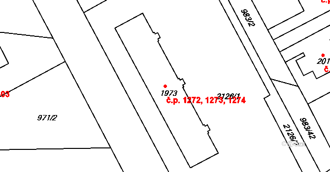Pražské Předměstí 1272,1273,1274, Hradec Králové na parcele st. 1973 v KÚ Pražské Předměstí, Katastrální mapa
