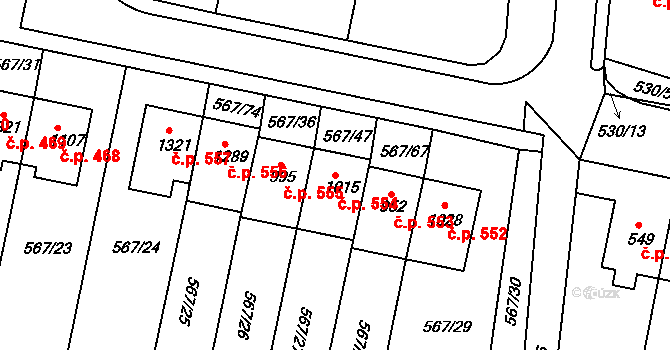 Třebeš 554, Hradec Králové na parcele st. 1015 v KÚ Třebeš, Katastrální mapa