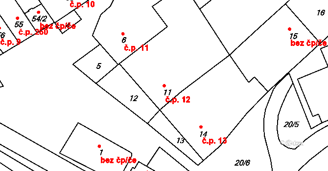 Ostopovice 12 na parcele st. 11 v KÚ Ostopovice, Katastrální mapa