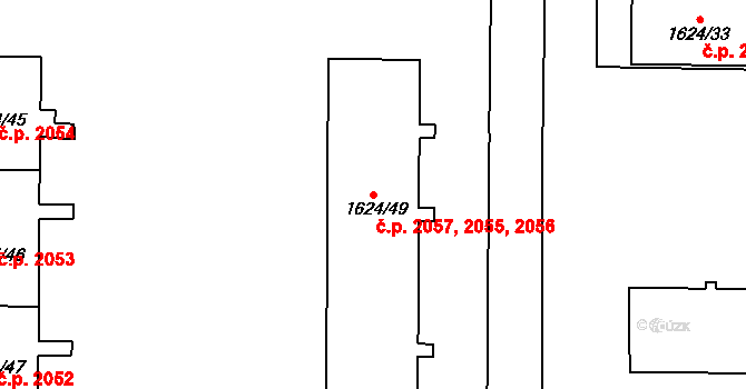 Mizerov 2055,2056,2057, Karviná na parcele st. 1624/49 v KÚ Karviná-město, Katastrální mapa