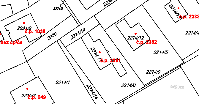 Mizerov 2381, Karviná na parcele st. 2214/11 v KÚ Karviná-město, Katastrální mapa
