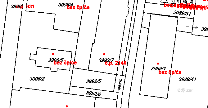 Předměstí 2140, Litoměřice na parcele st. 3992/7 v KÚ Litoměřice, Katastrální mapa