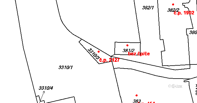 Benešov 2127 na parcele st. 3310/3 v KÚ Benešov u Prahy, Katastrální mapa