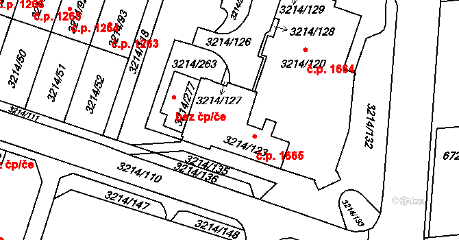 Chotěboř 1665 na parcele st. 3214/123 v KÚ Chotěboř, Katastrální mapa