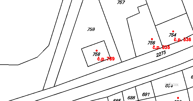 Velká Bystřice 789 na parcele st. 758 v KÚ Velká Bystřice, Katastrální mapa