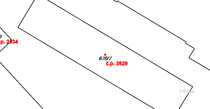 Východní Předměstí 2629, Plzeň na parcele st. 670/7 v KÚ Plzeň, Katastrální mapa