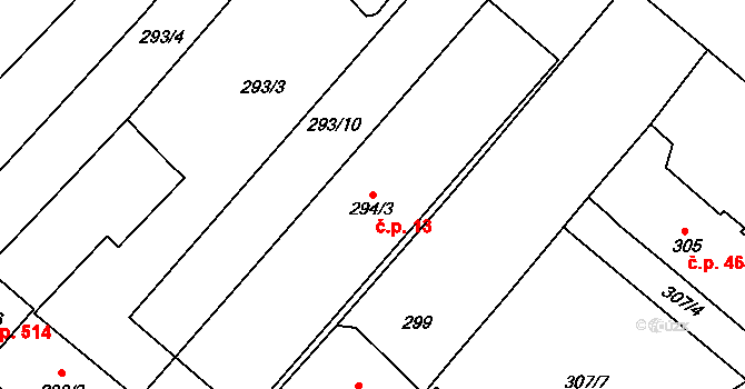 Bystřice nad Pernštejnem 13 na parcele st. 294/3 v KÚ Bystřice nad Pernštejnem, Katastrální mapa