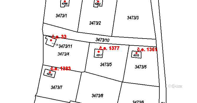 Kuřim 1377 na parcele st. 4317 v KÚ Kuřim, Katastrální mapa
