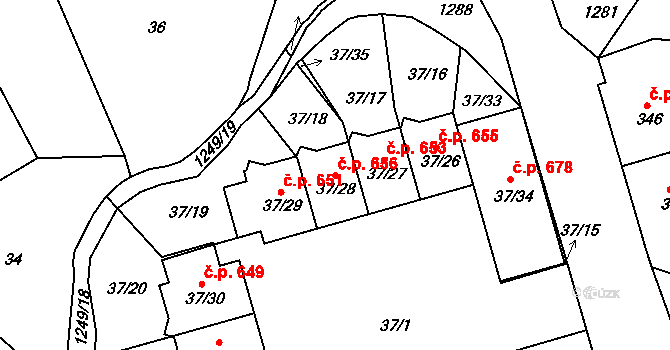 Liboc 656, Praha na parcele st. 37/28 v KÚ Liboc, Katastrální mapa