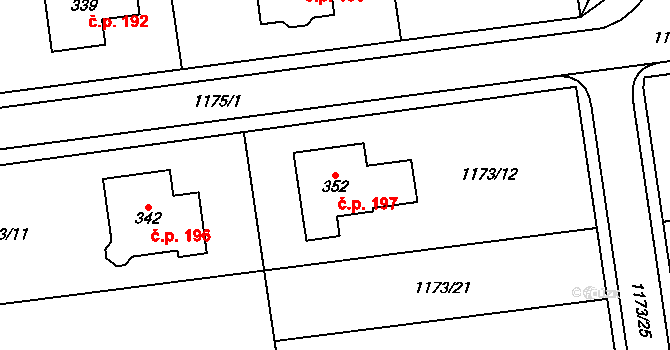 Hrabová 197 na parcele st. 352 v KÚ Hrabová u Dubicka, Katastrální mapa