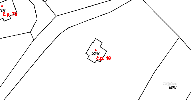 Dolánky 18, Dřevěnice na parcele st. 229 v KÚ Dřevěnice, Katastrální mapa