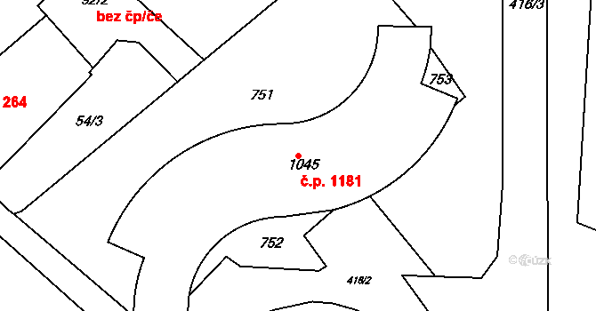 Kralupy nad Vltavou 1181 na parcele st. 1045 v KÚ Lobeč, Katastrální mapa