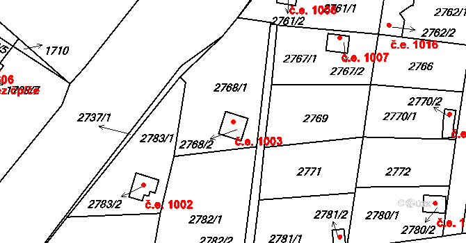 Bystřice nad Pernštejnem 1003 na parcele st. 2768/2 v KÚ Bystřice nad Pernštejnem, Katastrální mapa