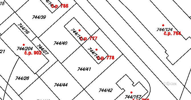 Kolovraty 778, Praha na parcele st. 744/143 v KÚ Kolovraty, Katastrální mapa