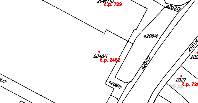 Roudnice nad Labem 2482 na parcele st. 2046/1 v KÚ Roudnice nad Labem, Katastrální mapa