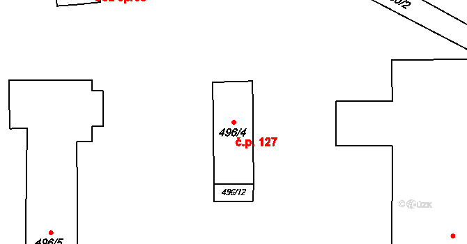 Velké Hoštice 127 na parcele st. 496/4 v KÚ Velké Hoštice, Katastrální mapa