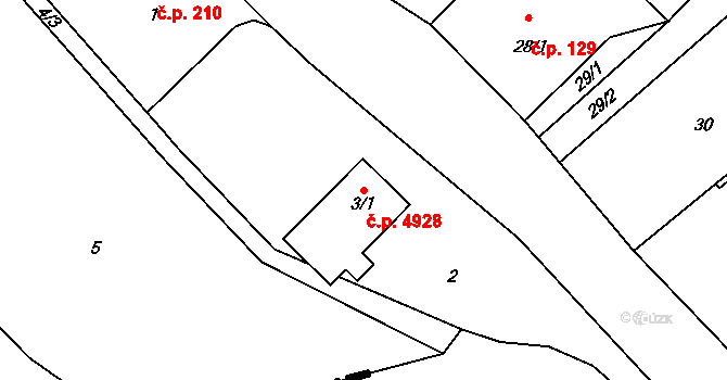 Proseč nad Nisou 4928, Jablonec nad Nisou na parcele st. 3/1 v KÚ Proseč nad Nisou, Katastrální mapa