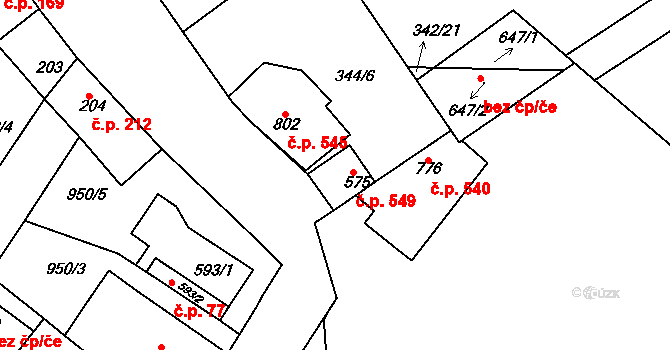 Čebín 58 na parcele st. 575 v KÚ Čebín, Katastrální mapa