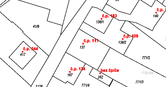Výčapy 111 na parcele st. 137 v KÚ Výčapy, Katastrální mapa