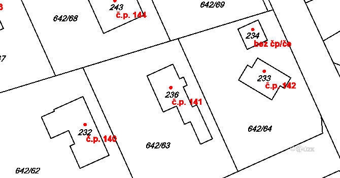 Pulice 141, Dobruška na parcele st. 236 v KÚ Pulice, Katastrální mapa