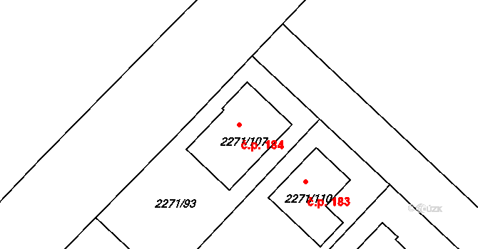 Dačice IV 184, Dačice na parcele st. 2271/107 v KÚ Dačice, Katastrální mapa