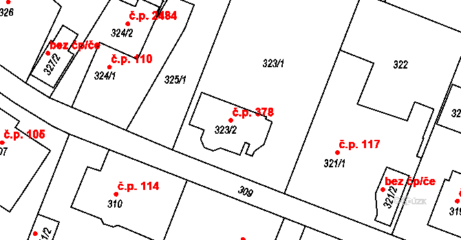 Klokoty 378, Tábor na parcele st. 323/2 v KÚ Klokoty, Katastrální mapa