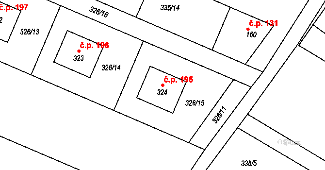 Jiřice 195, Kostelec nad Labem na parcele st. 324 v KÚ Jiřice u Kostelce nad Labem, Katastrální mapa