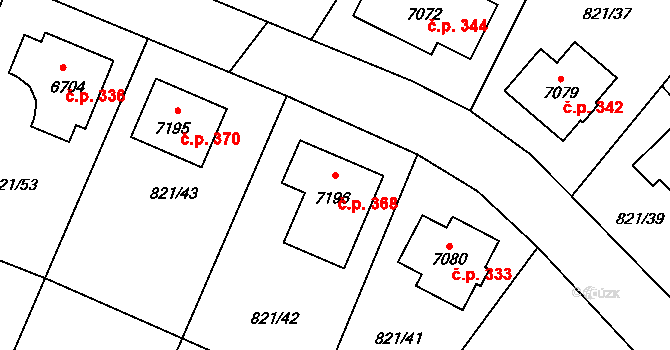 Václavské Předměstí 368, Písek na parcele st. 7196 v KÚ Písek, Katastrální mapa