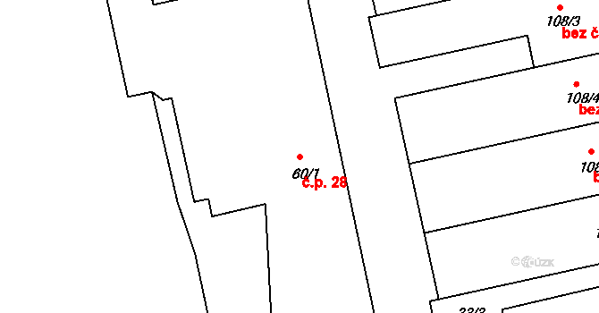 Bohuslavice 28, Trutnov na parcele st. 60/1 v KÚ Bohuslavice nad Úpou, Katastrální mapa