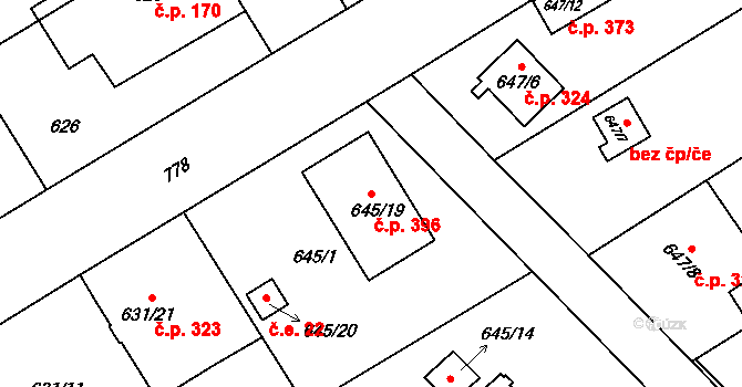 Josefov 396, Jaroměř na parcele st. 645/19 v KÚ Josefov u Jaroměře, Katastrální mapa