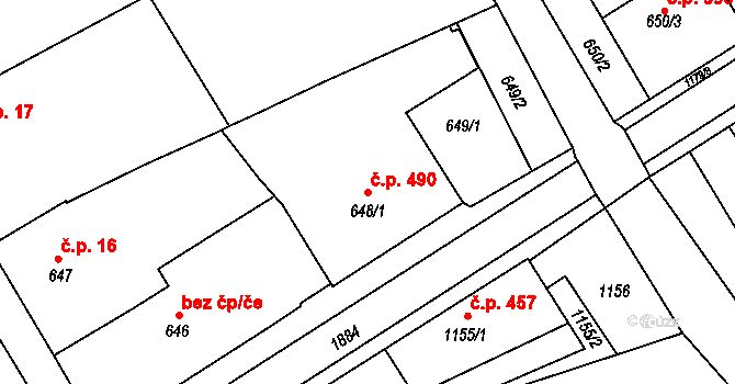 Šardice 490 na parcele st. 648/1 v KÚ Šardice, Katastrální mapa