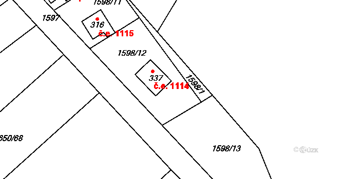Nesměřice 1114, Zruč nad Sázavou na parcele st. 337 v KÚ Nesměřice, Katastrální mapa