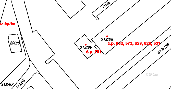 Vyškov-Předměstí 791, Vyškov na parcele st. 313/39 v KÚ Vyškov, Katastrální mapa