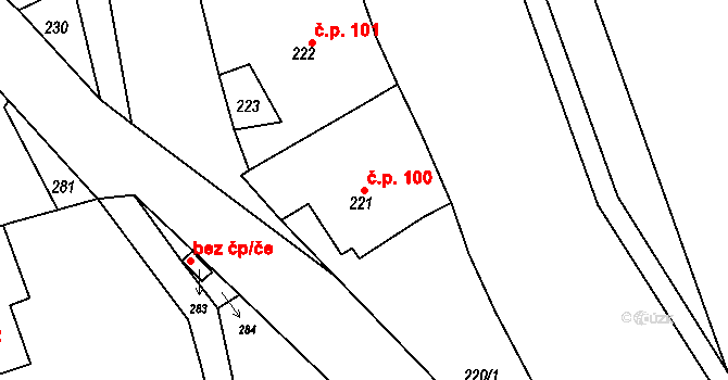 Domanín 100, Bystřice nad Pernštejnem na parcele st. 221 v KÚ Domanín u Bystřice nad Pernštejnem, Katastrální mapa