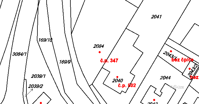 Bystřice nad Pernštejnem 347 na parcele st. 2084 v KÚ Bystřice nad Pernštejnem, Katastrální mapa