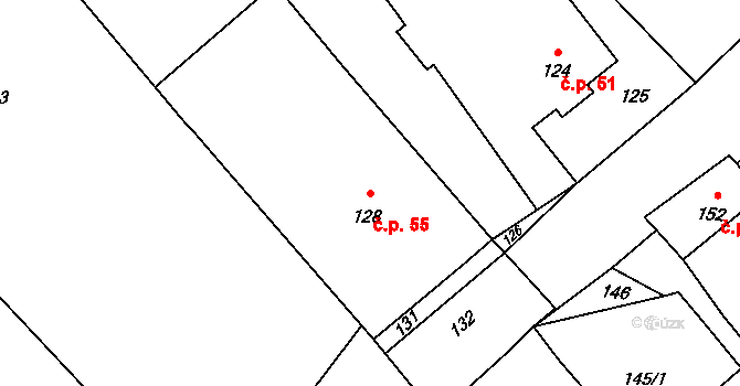Záblatí 55 na parcele st. 128 v KÚ Záblatí u Osové Bítýšky, Katastrální mapa