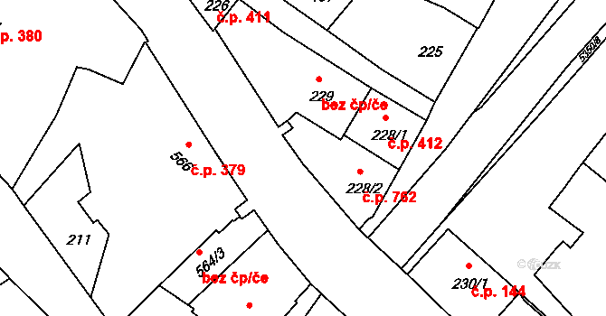 Vizovice 762 na parcele st. 228/2 v KÚ Vizovice, Katastrální mapa